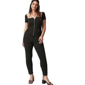 Free People We The Free CRVY Selena Slim-Leg Stretch Denim Jumpsuit Black Medium